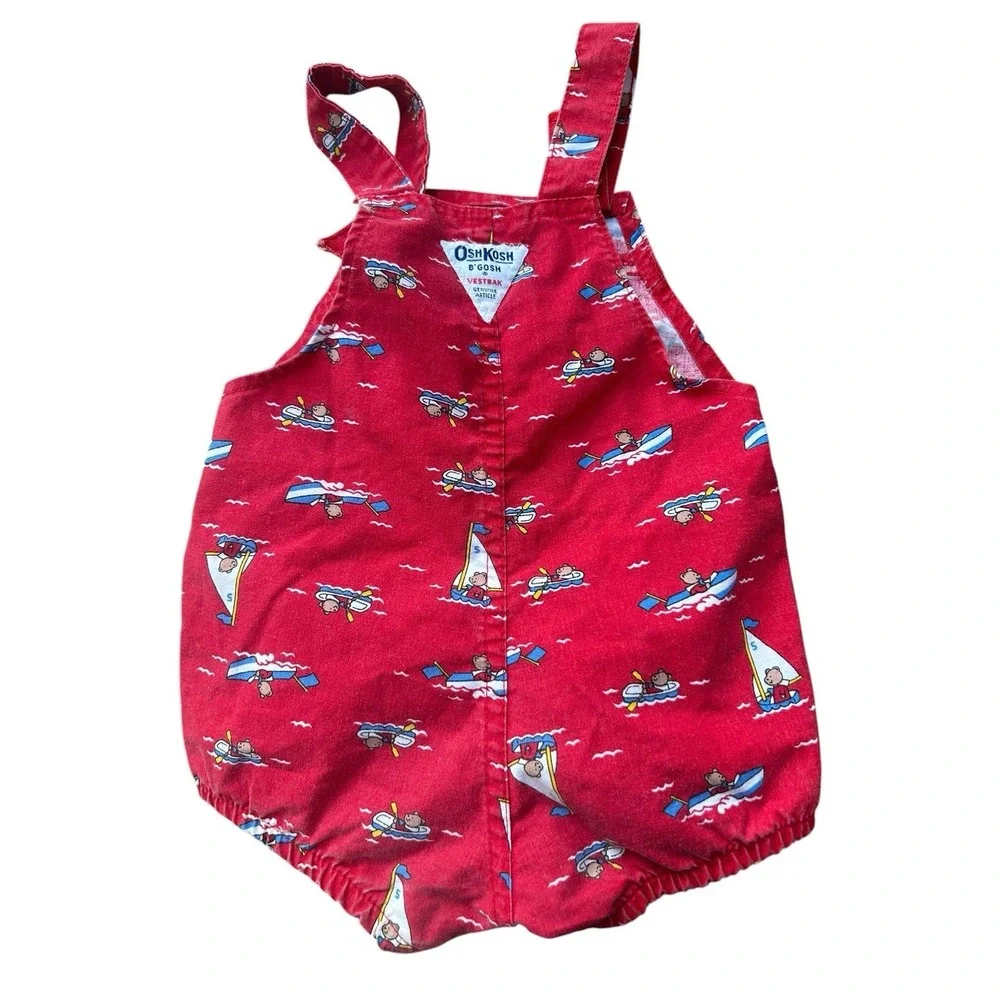 OshKosh B'gosh Vintage Nautical Sailor‎ Bear Bubble One-Piece Red 24 Mos 90s USA